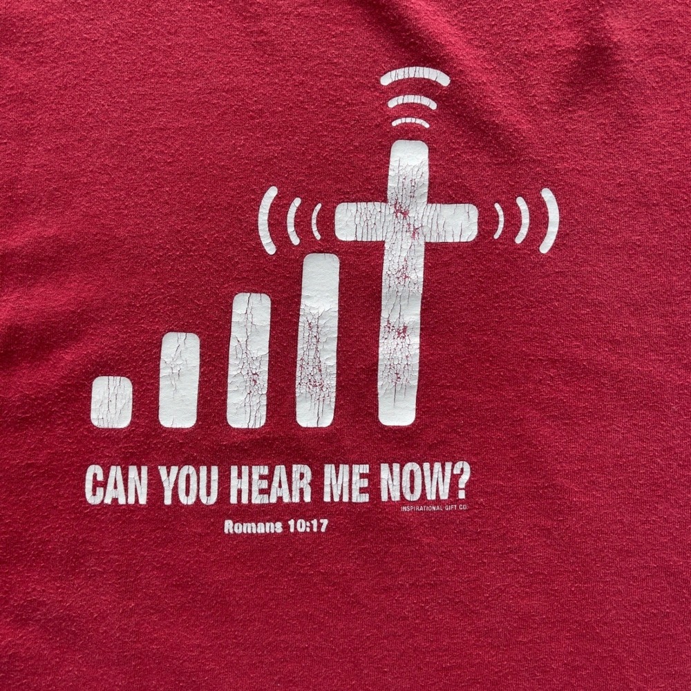 Vintage Jesus Graphic T-Shirt Mens XL Red Can You Hear Me Now Tee - Picture 4 of 6